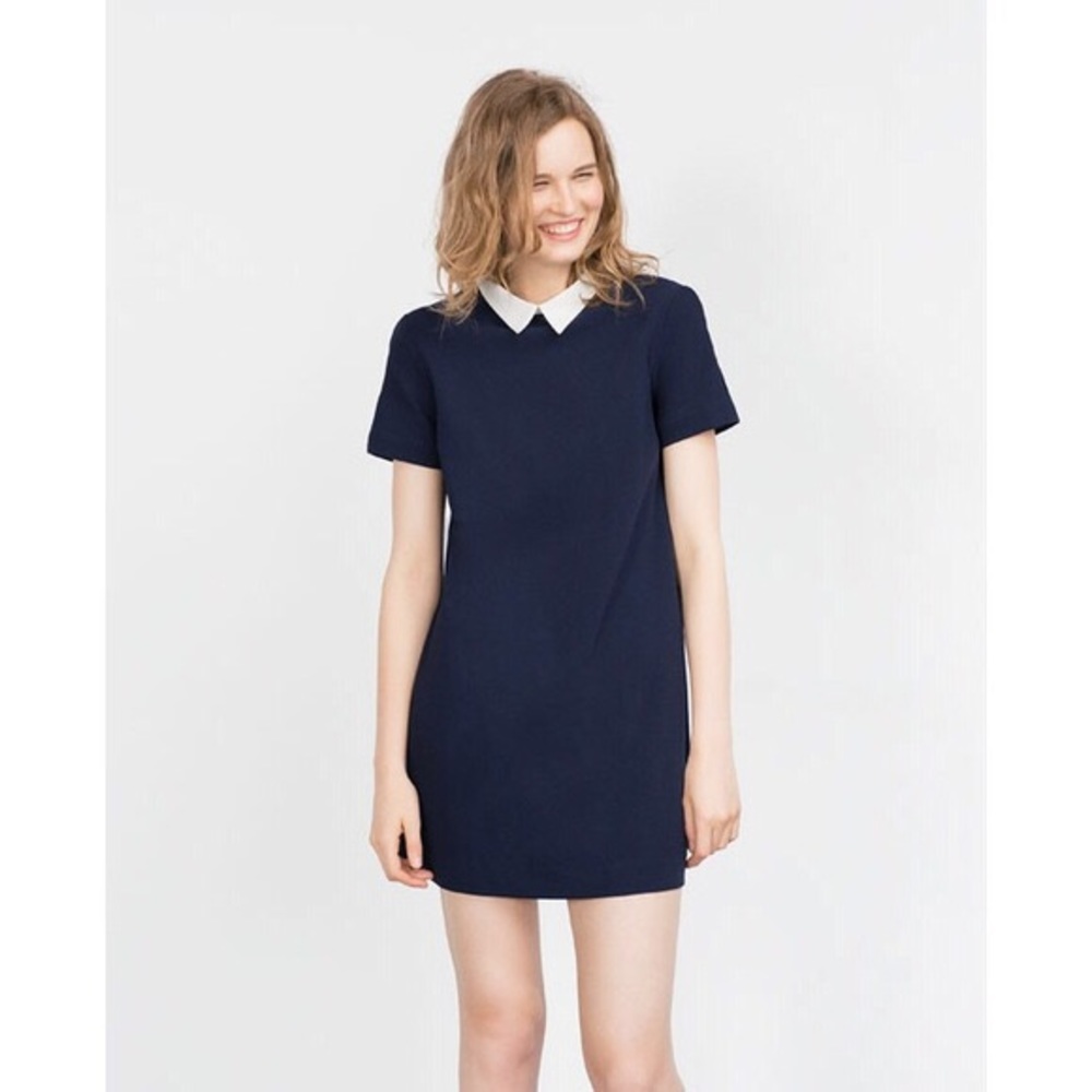 Zara Navy Dress with White Collar Size Small